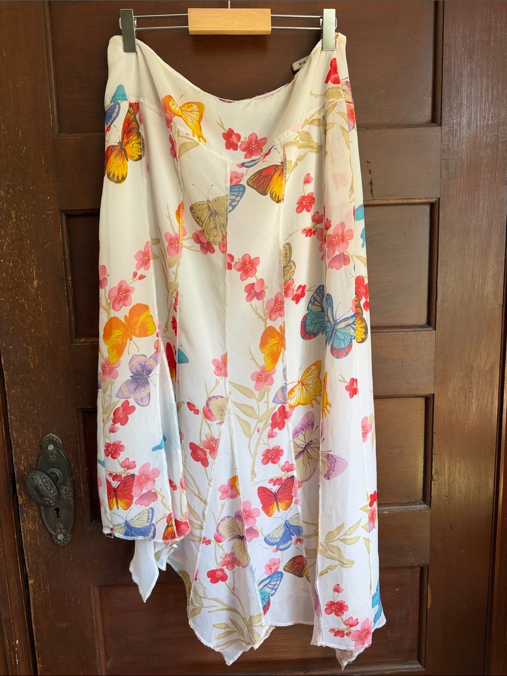 White Butterfly & Floral A-Line Midi Skirt